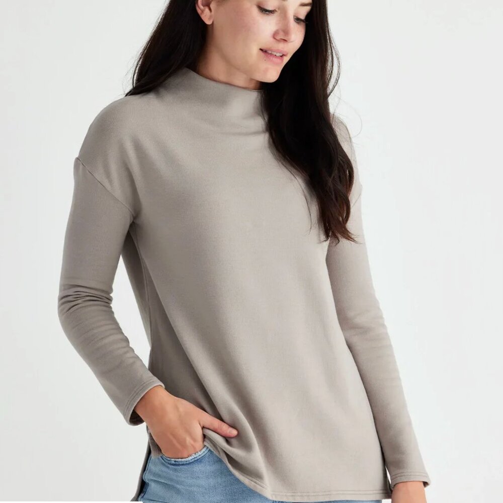 Free Fly Bamboo Thermal Fleece Neutral Mockneck Pullover Sweater Women's size L